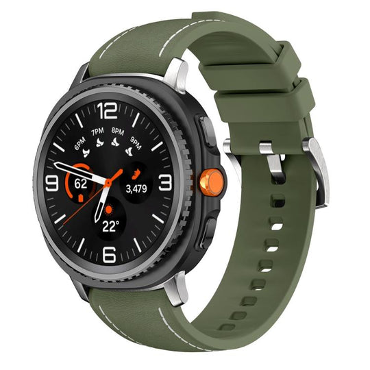 For Galaxy Watch9 / 8 / 8 Classic Silicone Hybrid Leather Skin Watch Band(Army Green)