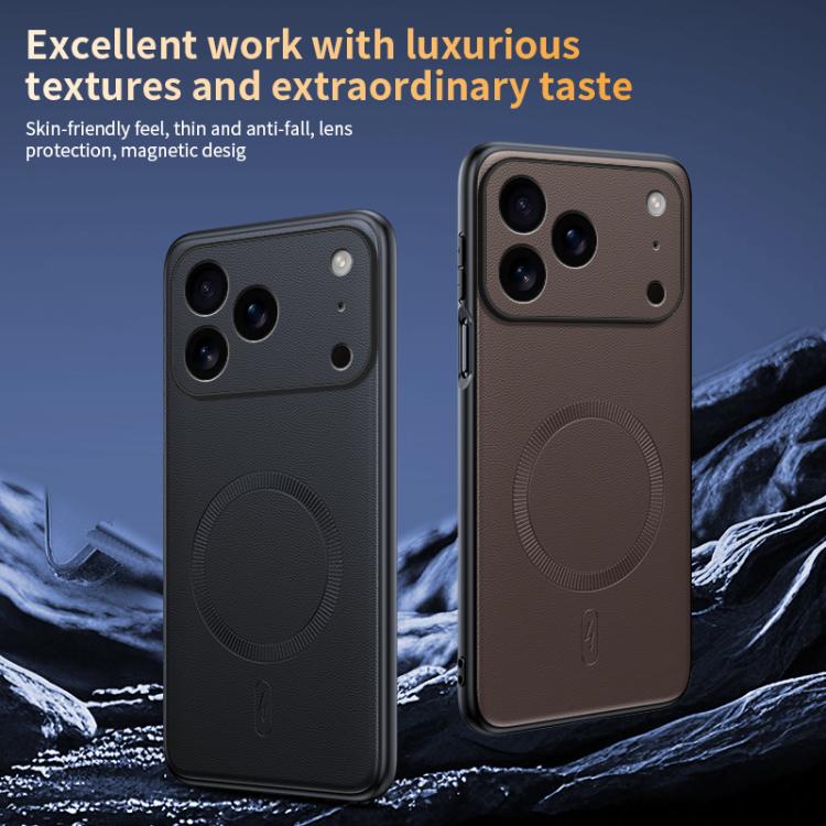 For iPhone 17 Pro Max Plain Leather MagSafe Shockproof Phone Case(Gray) - iPhone 17 Pro Max Cases by buy2fix | Online Shopping UK | buy2fix