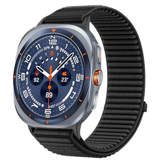 For Galaxy Watch Ultra2 2026 / 2025 / 1 2024 Woven Nylon Hook And Loop Fastener Metal Interface Watch Band(Black)