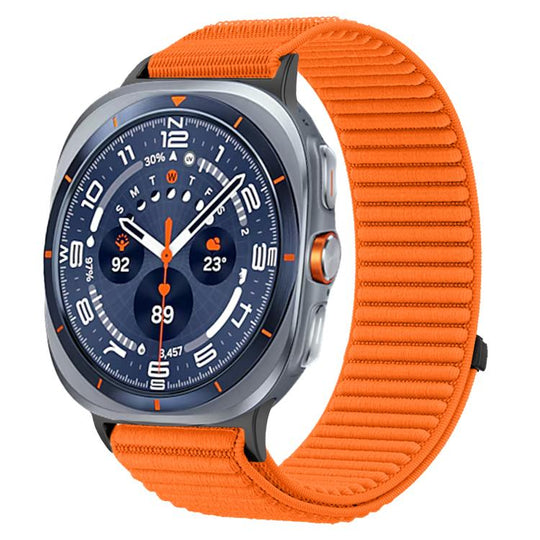 For Galaxy Watch Ultra2 2026 / 2025 / 1 2024 Woven Nylon Hook And Loop Fastener Metal Interface Watch Band(Orange)