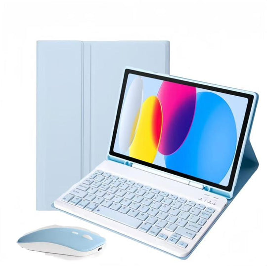 For iPad 2022 Detachable Magnetic Bluetooth Keyboard Tablet Case with Mouse(Sky Blue)