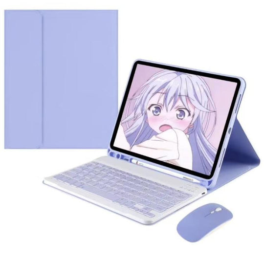For iPad 2025 Detachable Magnetic Bluetooth Keyboard Tablet Case with Mouse(Bright Purple)