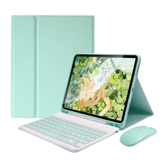 For iPad 2025 Detachable Magnetic Bluetooth Keyboard Tablet Case with Mouse(Mint Green)