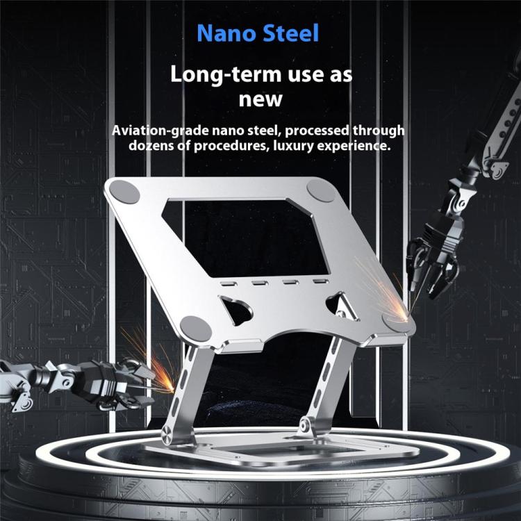 J22 Dissipation Adjustable Height Nano Steel Folding 17.3 Inch Laptop Stand Metal Base(Silver) - Laptop Stand by buy2fix | Online Shopping UK | buy2fix