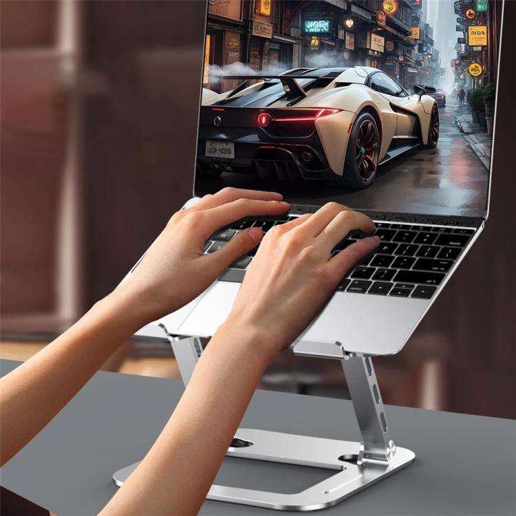 J22 Dissipation Adjustable Height Nano Steel Folding 17.3 Inch Laptop Stand Metal Base(Grey) - Laptop Stand by buy2fix | Online Shopping UK | buy2fix