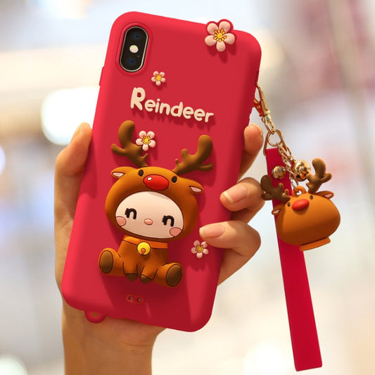 Lovely Reindeer Full Package Anti Falling Silicone Sleeve for iPhone X(Red) - More iPhone Cases by buy2fix | Online Shopping UK | buy2fix