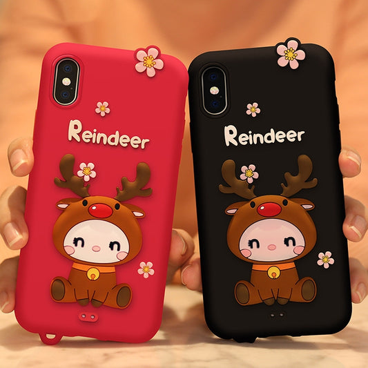 Lovely Reindeer Full Package Anti Falling Silicone Sleeve for iPhone X(Pink) - More iPhone Cases by buy2fix | Online Shopping UK | buy2fix