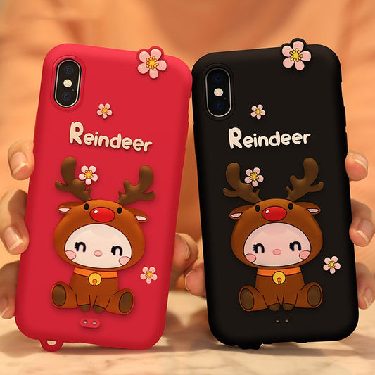 For iPhone XS Lovely Reindeer Full Package Anti Falling Silicone Sleeve(Pink) - More iPhone Cases by buy2fix | Online Shopping UK | buy2fix