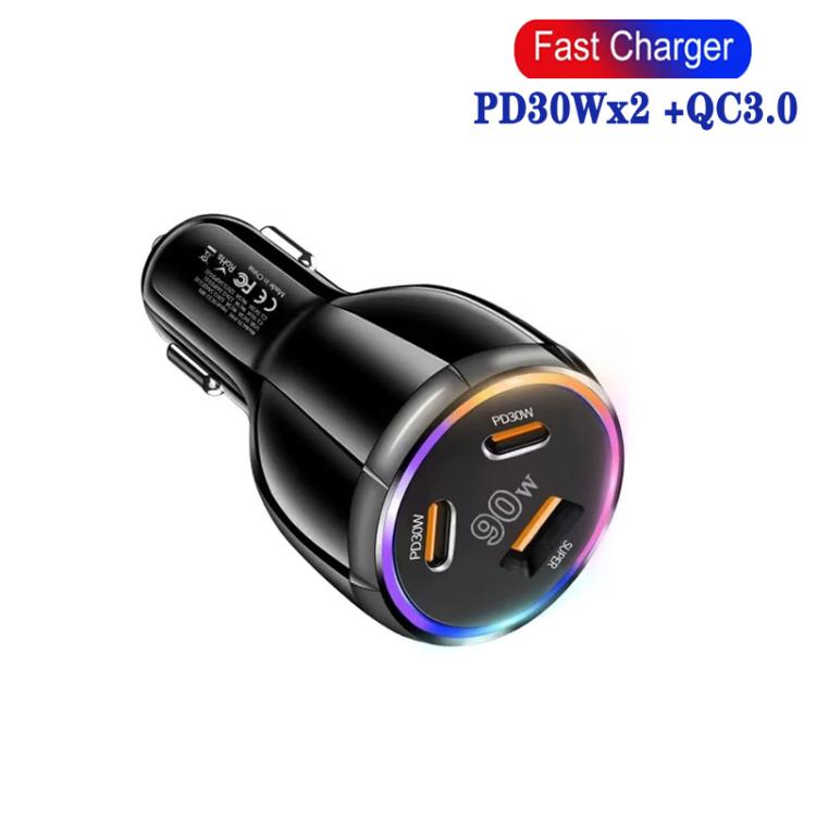 PD30W x 2 and QC 30W Multi Port Car Charger for Mobile phones / Tablets(Black) - Car Charger by buy2fix | Online Shopping UK | buy2fix