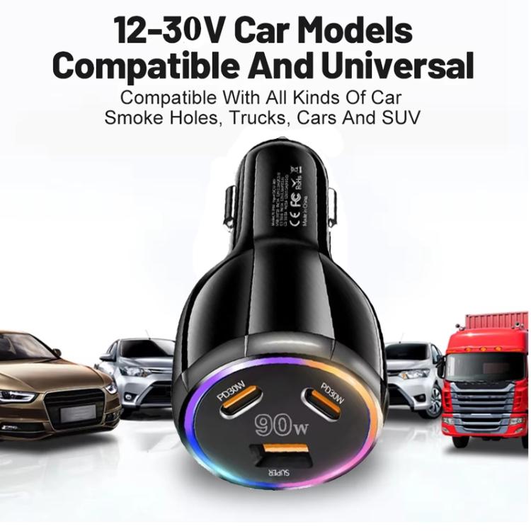 PD30W x 2 and QC 30W Multi Port Car Charger for Mobile phones / Tablets(Black) - Car Charger by buy2fix | Online Shopping UK | buy2fix