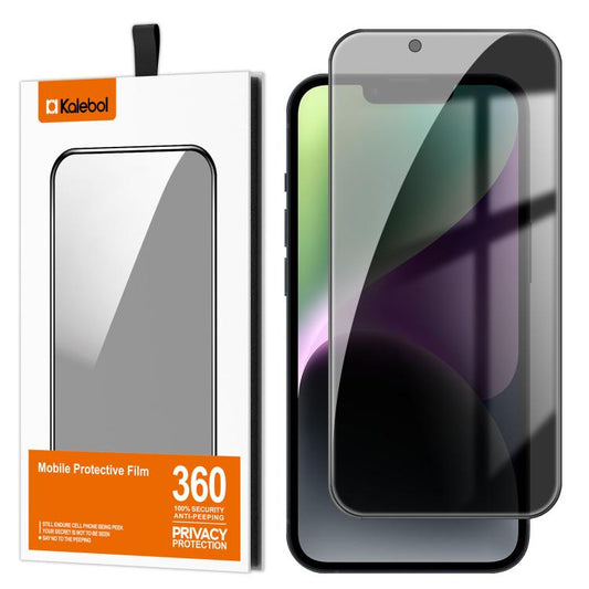 For iPhone 14 Plus Kalebol High-Aluminum Screen-Printed Full-Coverage Black-Border Privacy Tempered Glass Film - iPhone 14 Plus Tempered Glass by Kalebol | Online Shopping UK | buy2fix