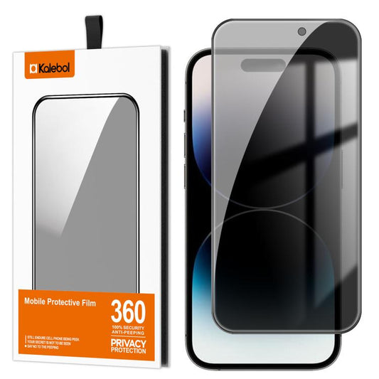 For iPhone 14 Pro Kalebol High-Aluminum Screen-Printed Full-Coverage Black-Border Privacy Tempered Glass Film - iPhone 14 Pro Tempered Glass by Kalebol | Online Shopping UK | buy2fix