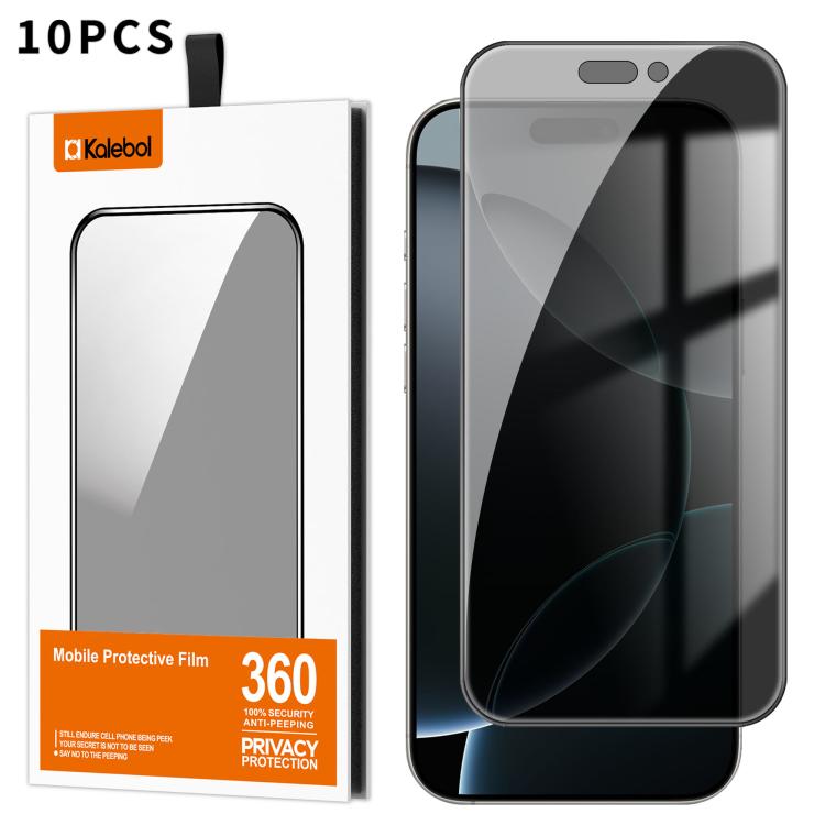 For iPhone 16 Pro Max Kalebol 10pcs High-Aluminum Screen-Printed Full-Coverage Black-Border Privacy Tempered Glass Film - iPhone 16 Pro Max Tempered Glass by Kalebol | Online Shopping UK | buy2fix