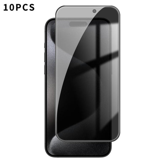 For iPhone 15 Pro Kalebol 10pcs High-Aluminum Screen-Printed Full-Coverage Black-Border Privacy Tempered Glass Film - iPhone 15 Pro Tempered Glass by Kalebol | Online Shopping UK | buy2fix