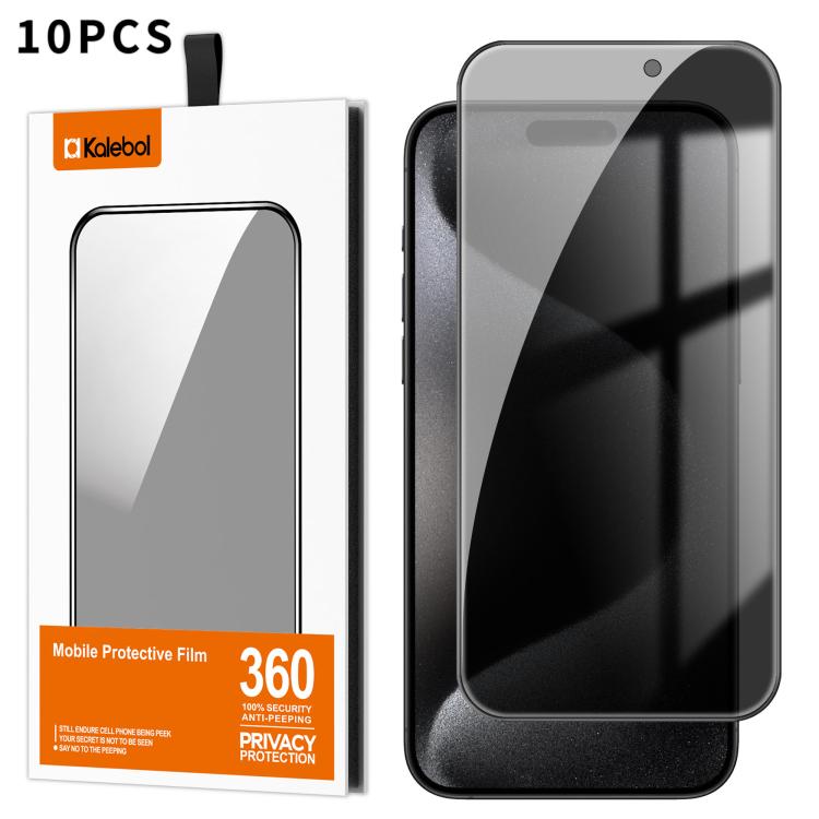 For iPhone 15 Pro Kalebol 10pcs High-Aluminum Screen-Printed Full-Coverage Black-Border Privacy Tempered Glass Film - iPhone 15 Pro Tempered Glass by Kalebol | Online Shopping UK | buy2fix