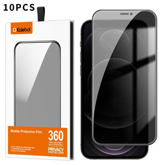 For iPhone 12 Pro Max Kalebol 10pcs High-Aluminum Screen-Printed Full-Coverage Black-Border Privacy Tempered Glass Film - iPhone 12 Pro Max Tempered Glass by Kalebol | Online Shopping UK | buy2fix