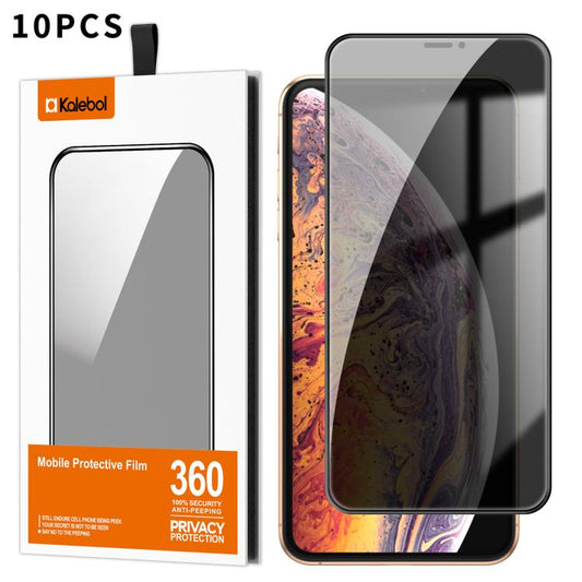 For iPhone XS Kalebol 10pcs High-Aluminum Screen-Printed Full-Coverage Black-Border Privacy Tempered Glass Film - iPhone X & XS Tempered Glass by Kalebol | Online Shopping UK | buy2fix