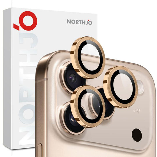 For iPhone 17 Pro / 17 Pro Max NORTHJO Camera Lens Protector CD Metal Ring Tempered Glass Film(Gold)