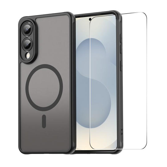 For Galaxy S25 Edge 5G ENKAY Hat-Prince MagSafe Matte Translucent Shockproof Phone Case with 0.18mm High Aluminum-silicon Glass Film(Black)