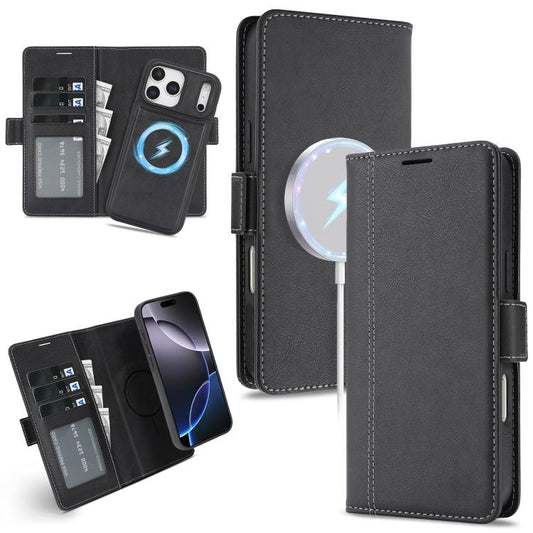 For iPhone 17 Pro Max Kalebol Strong Magnetic MagSafe Ring 2 In 1 Split Leather Phone Case(Black) - iPhone 17 Pro Max Tempered Glass by Kalebol | Online Shopping UK | buy2fix