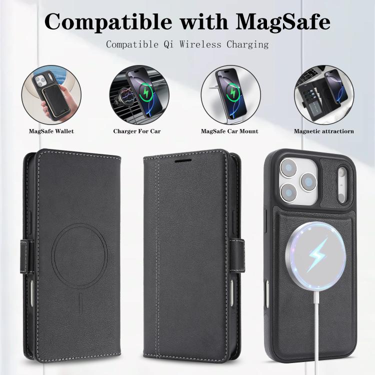 For iPhone 17 Pro Max Kalebol Strong Magnetic MagSafe Ring 2 In 1 Split Leather Phone Case(Black) - iPhone 17 Pro Max Tempered Glass by Kalebol | Online Shopping UK | buy2fix