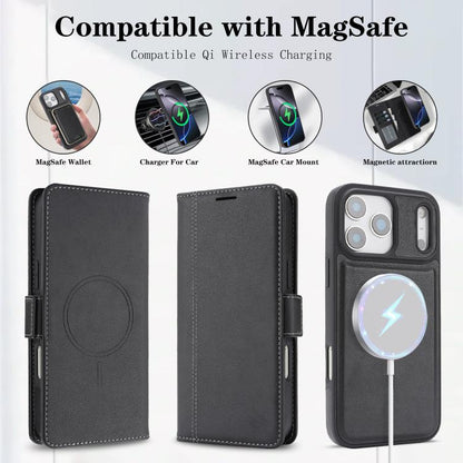 For iPhone 17 Pro Max Kalebol Strong Magnetic MagSafe Ring 2 In 1 Split Leather Phone Case(Black) - iPhone 17 Pro Max Tempered Glass by Kalebol | Online Shopping UK | buy2fix
