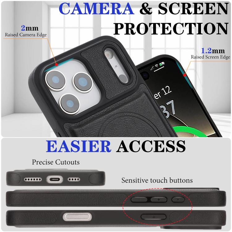 For iPhone 17 Pro Max Kalebol Strong Magnetic MagSafe Ring 2 In 1 Split Leather Phone Case(Black) - iPhone 17 Pro Max Tempered Glass by Kalebol | Online Shopping UK | buy2fix