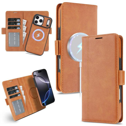 For iPhone 17 Pro Max Kalebol Strong Magnetic MagSafe Ring 2 In 1 Split Leather Phone Case(Brown) - iPhone 17 Pro Max Tempered Glass by Kalebol | Online Shopping UK | buy2fix