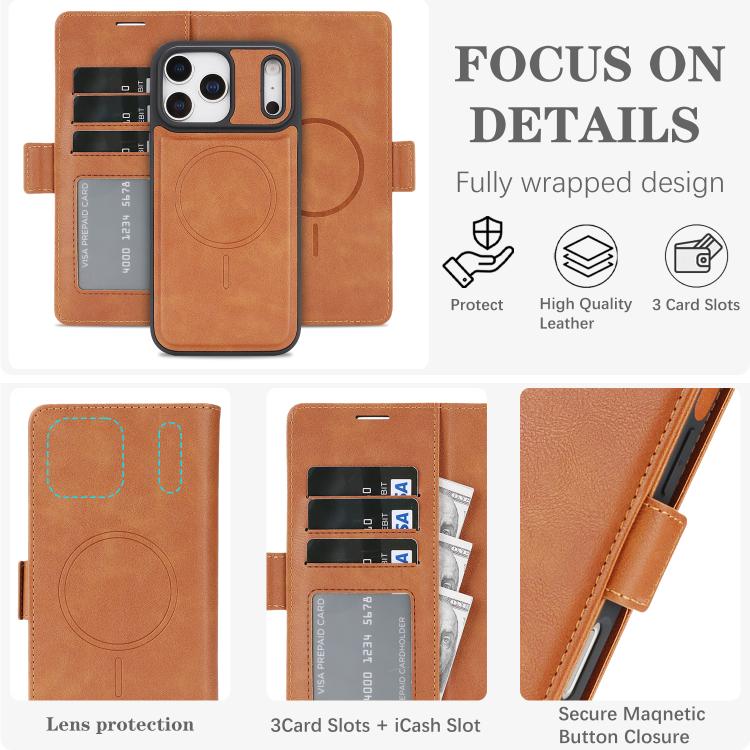 For iPhone 17 Pro Max Kalebol Strong Magnetic MagSafe Ring 2 In 1 Split Leather Phone Case(Brown) - iPhone 17 Pro Max Tempered Glass by Kalebol | Online Shopping UK | buy2fix