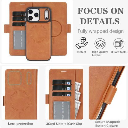 For iPhone 17 Pro Max Kalebol Strong Magnetic MagSafe Ring 2 In 1 Split Leather Phone Case(Brown) - iPhone 17 Pro Max Tempered Glass by Kalebol | Online Shopping UK | buy2fix
