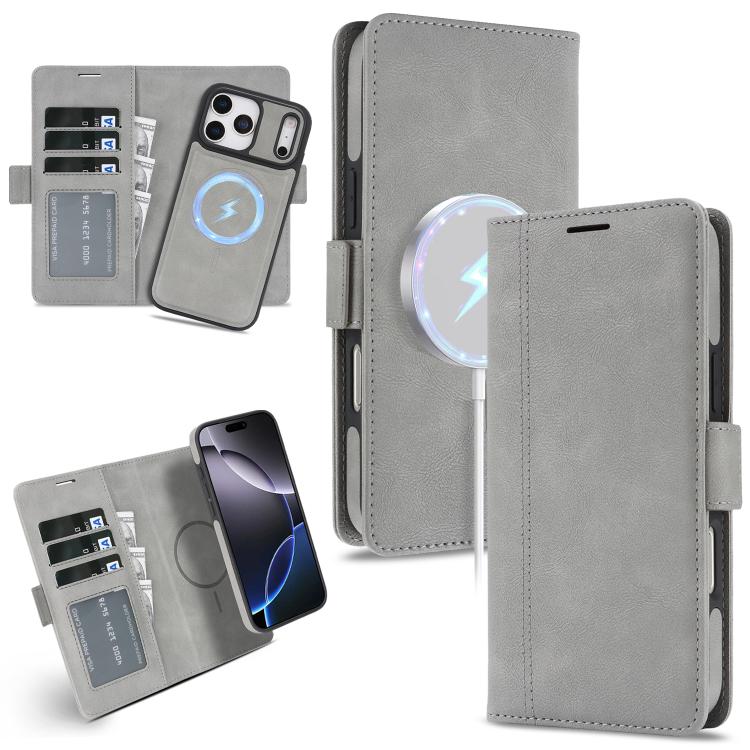 For iPhone 17 Pro Max Kalebol Strong Magnetic MagSafe Ring 2 In 1 Split Leather Phone Case(Gray) - iPhone 17 Pro Max Tempered Glass by Kalebol | Online Shopping UK | buy2fix