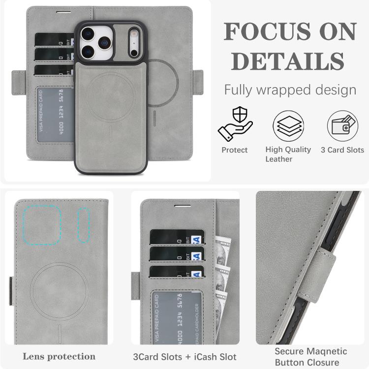 For iPhone 17 Pro Max Kalebol Strong Magnetic MagSafe Ring 2 In 1 Split Leather Phone Case(Gray) - iPhone 17 Pro Max Tempered Glass by Kalebol | Online Shopping UK | buy2fix