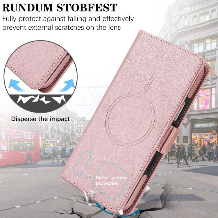 For iPhone 17 Pro Max Kalebol Strong Magnetic MagSafe Ring 2 In 1 Split Leather Phone Case(Rose Gold) - iPhone 17 Pro Max Tempered Glass by Kalebol | Online Shopping UK | buy2fix