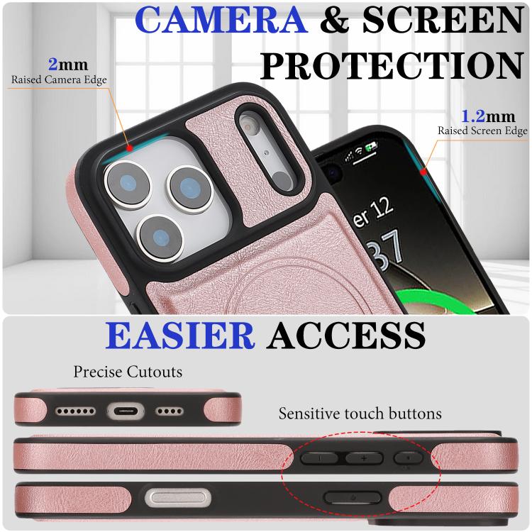For iPhone 17 Pro Max Kalebol Strong Magnetic MagSafe Ring 2 In 1 Split Leather Phone Case(Rose Gold) - iPhone 17 Pro Max Tempered Glass by Kalebol | Online Shopping UK | buy2fix