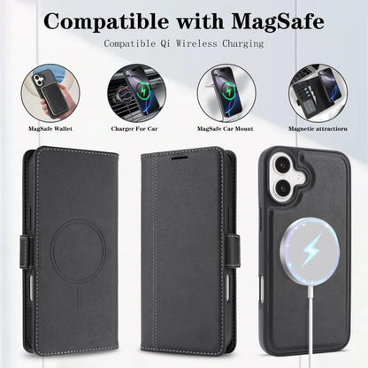 For iPhone 17 Kalebol Strong Magnetic MagSafe Ring 2 In 1 Split Leather Phone Case(Black) - iPhone 17 Cases by Kalebol | Online Shopping UK | buy2fix