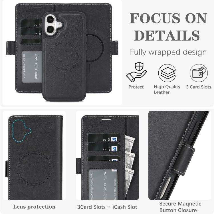 For iPhone 17 Kalebol Strong Magnetic MagSafe Ring 2 In 1 Split Leather Phone Case(Black) - iPhone 17 Cases by Kalebol | Online Shopping UK | buy2fix