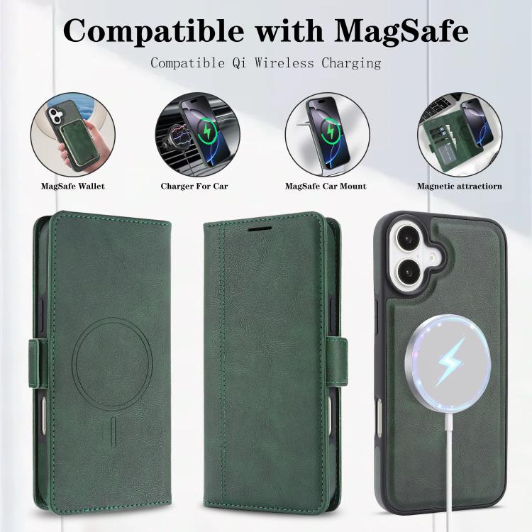 For iPhone 17 Kalebol Strong Magnetic MagSafe Ring 2 In 1 Split Leather Phone Case(Green) - iPhone 17 Cases by Kalebol | Online Shopping UK | buy2fix