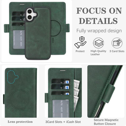 For iPhone 17 Kalebol Strong Magnetic MagSafe Ring 2 In 1 Split Leather Phone Case(Green) - iPhone 17 Cases by Kalebol | Online Shopping UK | buy2fix