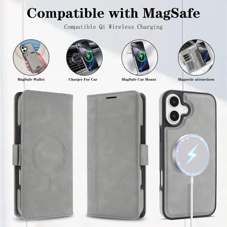 For iPhone 17 Kalebol Strong Magnetic MagSafe Ring 2 In 1 Split Leather Phone Case(Gray) - iPhone 17 Cases by Kalebol | Online Shopping UK | buy2fix