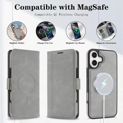 For iPhone 17 Kalebol Strong Magnetic MagSafe Ring 2 In 1 Split Leather Phone Case(Gray) - iPhone 17 Cases by Kalebol | Online Shopping UK | buy2fix