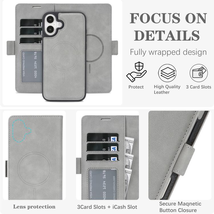 For iPhone 17 Kalebol Strong Magnetic MagSafe Ring 2 In 1 Split Leather Phone Case(Gray) - iPhone 17 Cases by Kalebol | Online Shopping UK | buy2fix