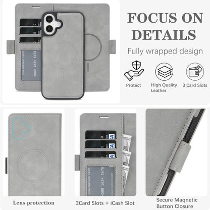 For iPhone 17 Kalebol Strong Magnetic MagSafe Ring 2 In 1 Split Leather Phone Case(Gray) - iPhone 17 Cases by Kalebol | Online Shopping UK | buy2fix