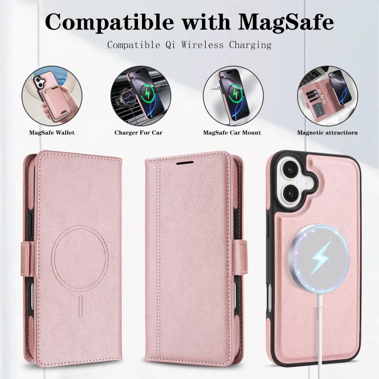 For iPhone 17 Kalebol Strong Magnetic MagSafe Ring 2 In 1 Split Leather Phone Case(Rose Gold) - iPhone 17 Cases by Kalebol | Online Shopping UK | buy2fix