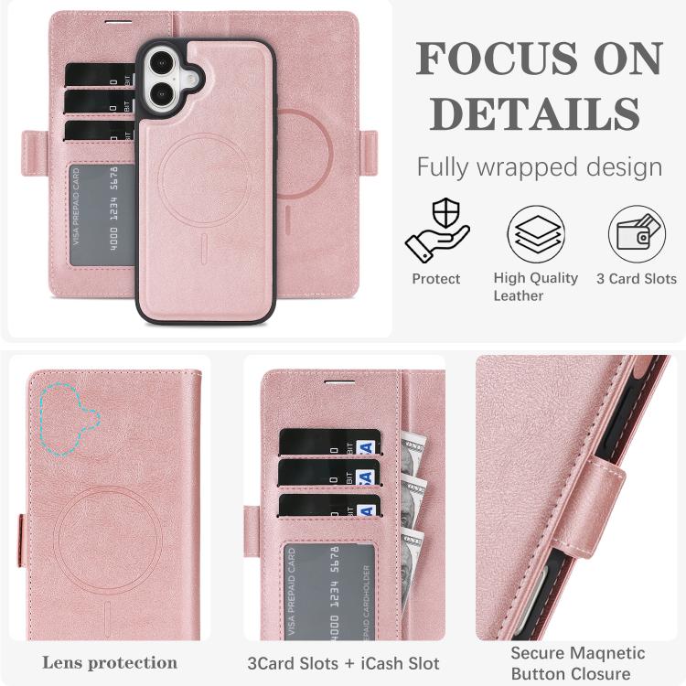 For iPhone 17 Kalebol Strong Magnetic MagSafe Ring 2 In 1 Split Leather Phone Case(Rose Gold) - iPhone 17 Cases by Kalebol | Online Shopping UK | buy2fix