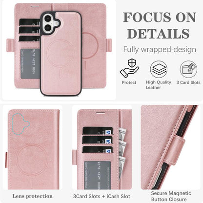 For iPhone 17 Kalebol Strong Magnetic MagSafe Ring 2 In 1 Split Leather Phone Case(Rose Gold) - iPhone 17 Cases by Kalebol | Online Shopping UK | buy2fix
