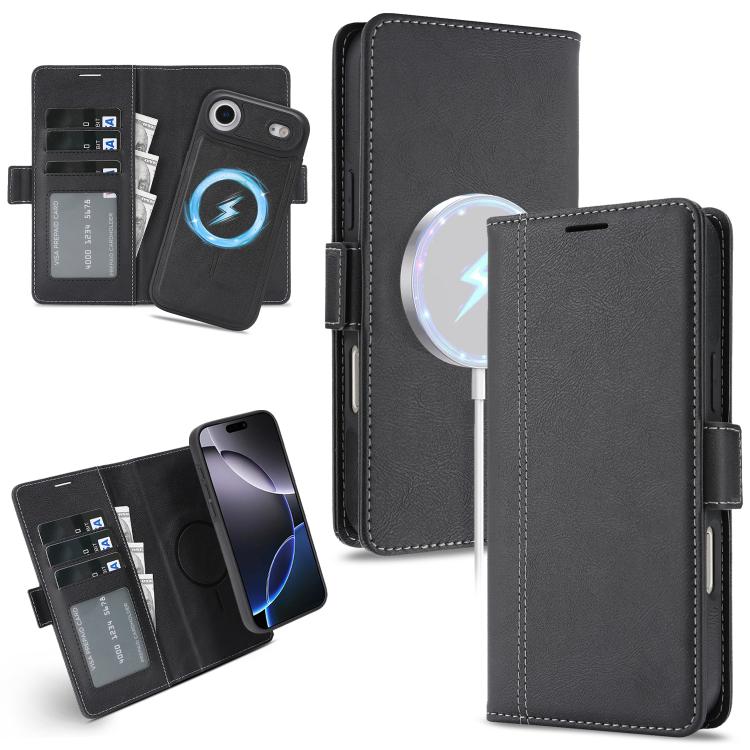 For iPhone Air Kalebol Strong Magnetic MagSafe Ring 2 In 1 Split Leather Phone Case(Black) - iPhone Air Cases by Kalebol | Online Shopping UK | buy2fix