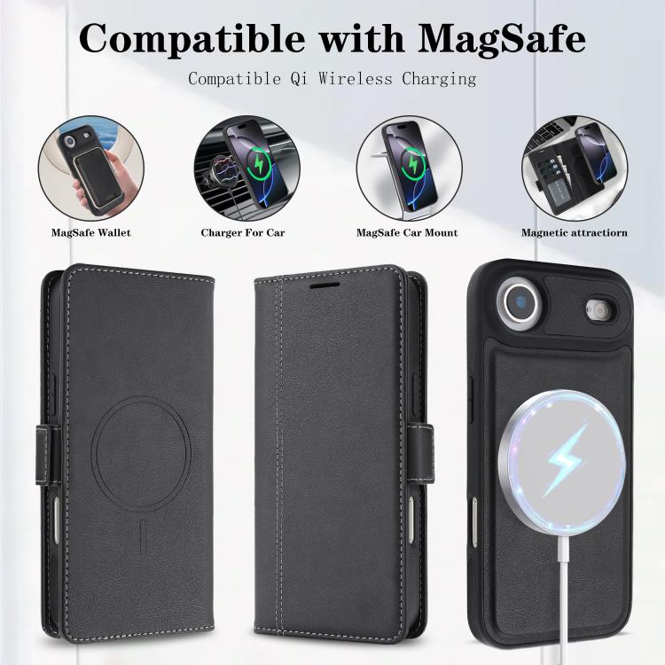 For iPhone Air Kalebol Strong Magnetic MagSafe Ring 2 In 1 Split Leather Phone Case(Black) - iPhone Air Cases by Kalebol | Online Shopping UK | buy2fix