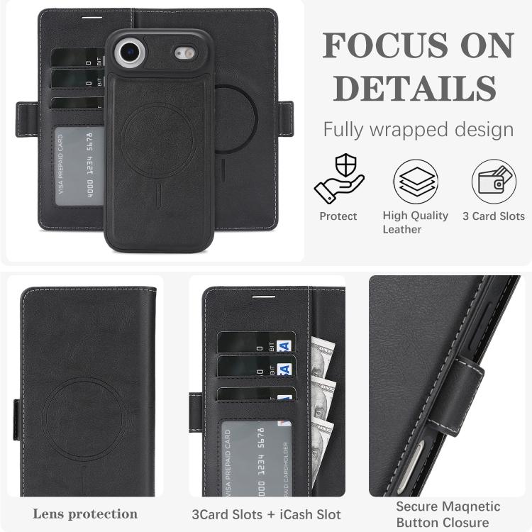 For iPhone Air Kalebol Strong Magnetic MagSafe Ring 2 In 1 Split Leather Phone Case(Black) - iPhone Air Cases by Kalebol | Online Shopping UK | buy2fix