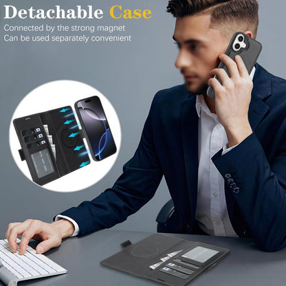 For iPhone Air Kalebol Strong Magnetic MagSafe Ring 2 In 1 Split Leather Phone Case(Black) - iPhone Air Cases by Kalebol | Online Shopping UK | buy2fix
