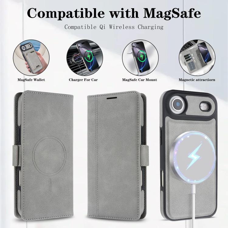 For iPhone Air Kalebol Strong Magnetic MagSafe Ring 2 In 1 Split Leather Phone Case(Gray) - iPhone Air Cases by Kalebol | Online Shopping UK | buy2fix